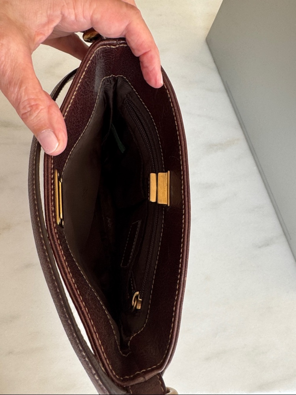 Ralph Lauren Mahogany Leather Shoulder Bag with Gold Hardware - Picture 2 of 2